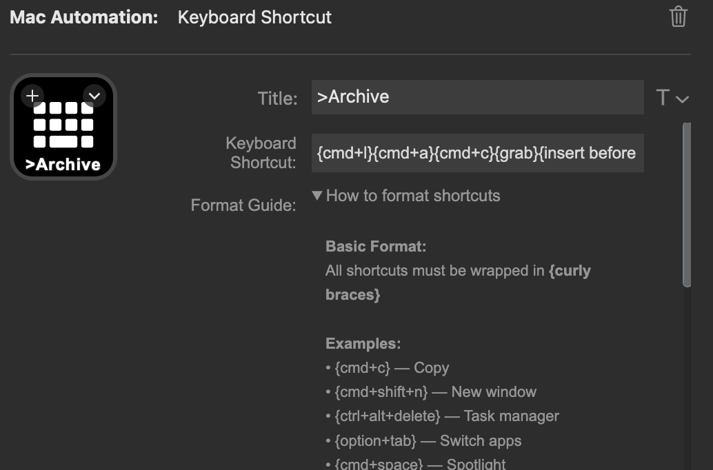 Keyboard Shortcut Configuration